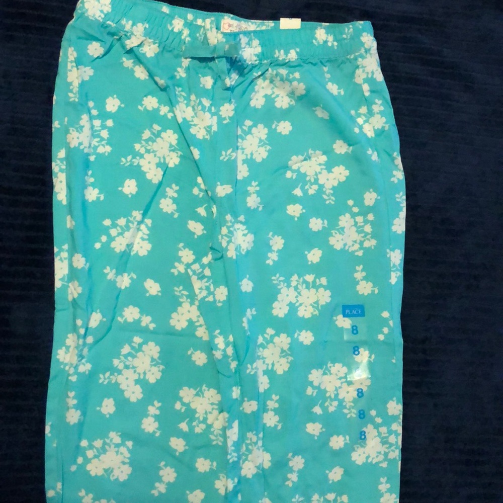 Children’s Place Girls Size 8 floral pants Aqua